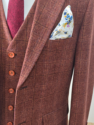 BROWN RED OVERCHECK PLAID 3 PIECE SUIT - BDtailormade