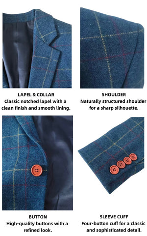 Blue Overcheck Plaid Tweed & Charcoal Herringbone Tweed 2 Piece Suit