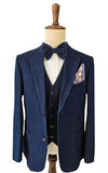 深蓝色牛仔三件套西装