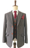 CHARCOAL ORANGE PINSTRIPE TWEED 3 PIECE SUIT - BDtailormade