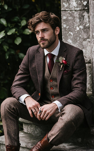 Dark Brown & Classic Brown Barleycorn Tweed 3 Piece Suit