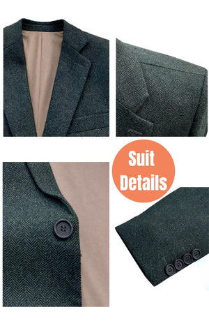Green Herringbone Tweed & Wine Red Corduroy 2 Piece Suit
