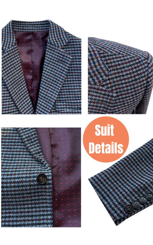 Grey Houndstooth & Classic Navy Barleycorn Tweed 2 Piece Suit