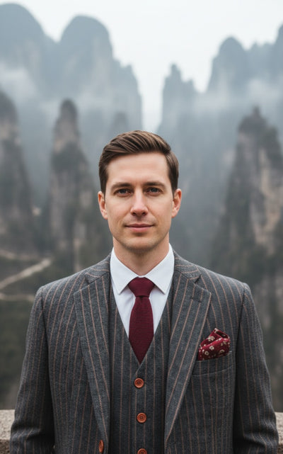 CHARCOAL ORANGE PINSTRIPE TWEED 3 PIECE SUIT - BDtailormade