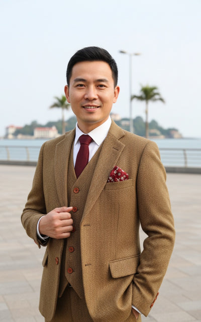 GOLDEN HERRINGBONE TWEED 3 PIECE SUIT - BDtailormade