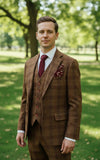 BROWN RED PLAID 3 PIECE SUIT