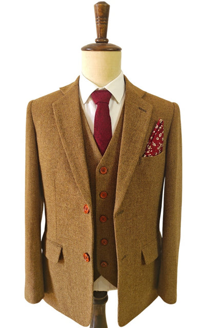 GOLDEN HERRINGBONE TWEED 3 PIECE SUIT - BDtailormade