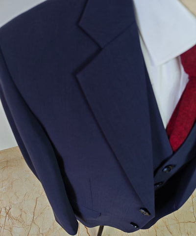 Dark Blue Tencel Wool 3 Piece Suit