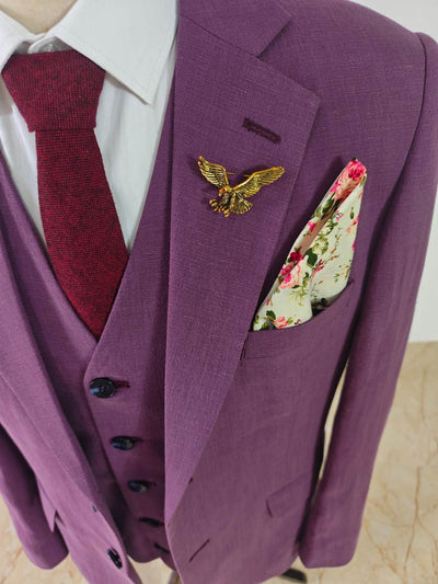 Purple Tencel Linen 3 Piece Suit
