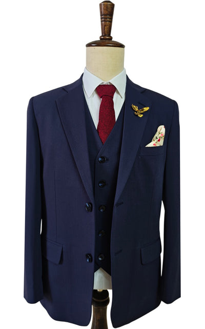 DARK BLUE TENCEL WOOL 3 PIECE SUITS