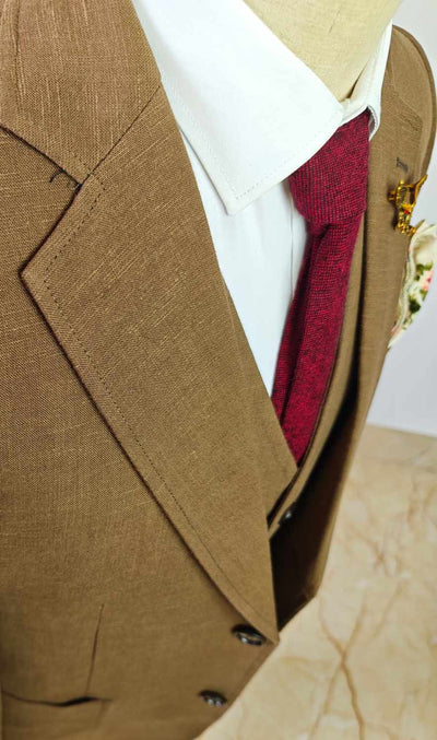 Brown Tencel Linen 3 Piece Suit