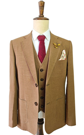 Brown Tencel Linen 3 Piece Suit