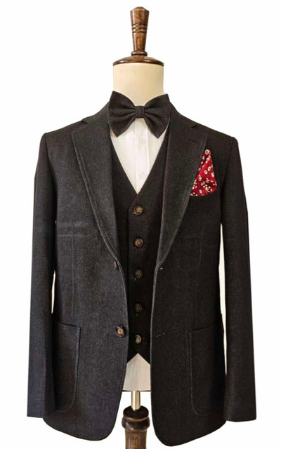 黑色牛仔三件套西装