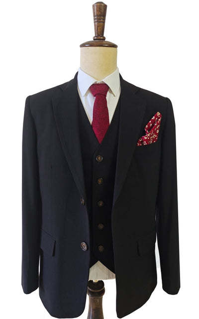 BLACK TENCEL WOOL 3 PIECE SUITS