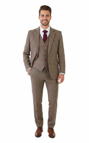BROWN HERRINGBONE TWEED 3 PIECE SUIT