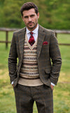 Brown Beige Windowpane Herringbone Tweed 2 Piece Suit