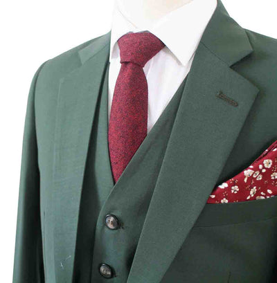 经典款深绿色精纺三件套西装