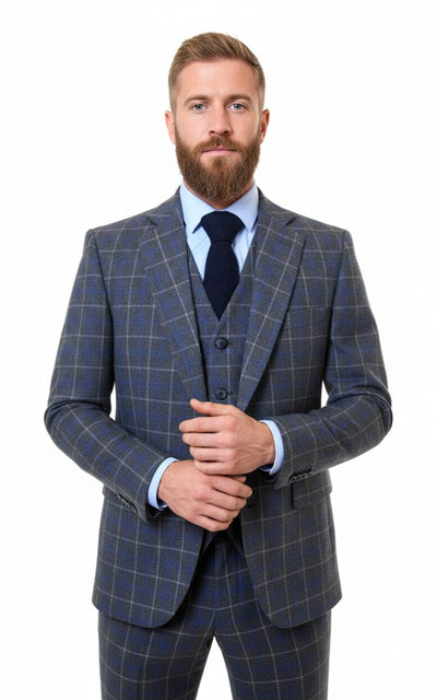 GREY OVERCHECK TWILL TWEED 3 PIECE SUIT