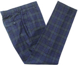 海军绿格子精纺三件套西装