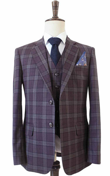 WINE RED PLAID WORSTED 3 PIECE SUIT - BDtailormade