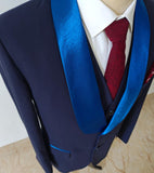 DARK BLUE TUXEDO TENCEL WOOL 3 PIECE SUIT