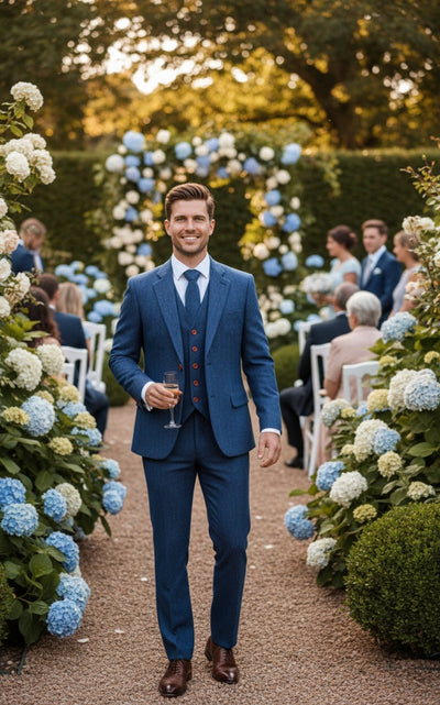 BLUE HERRINGBONE TWEED 3 PIECE SUIT