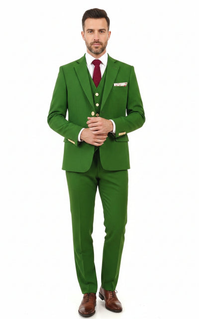 Green Tencel Wool 3 Piece Suit