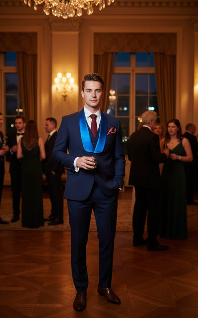 DARK BLUE TUXEDO TENCEL WOOL 3 PIECE SUIT