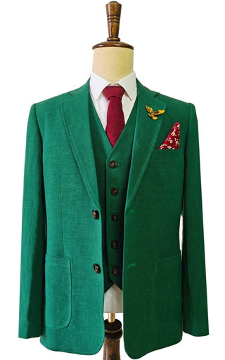 Green Tencel Linen 3 Piece Suit