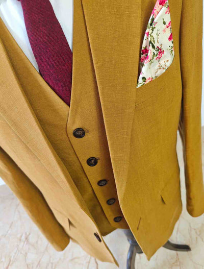 Light Brown Tencel Linen 3 Piece Suit