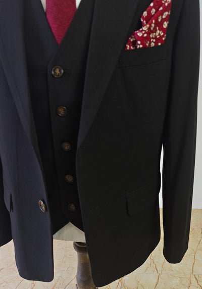 Black Tencel Wool 3 Piece Suit