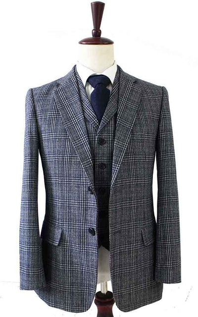 BDtailormade RETRO GREY BLUE PLAID TWEED 2 PIECE SUIT - BDtailormade TWEED SUITStweedmaker hockerty menstweedsuit
