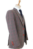 BDtailormade BROWN PINK HOUNDSTOOTH PLAID TWEED 3 PIECE SUIT - BDtailormade TWEED SUITStweedmaker hockerty menstweedsuit