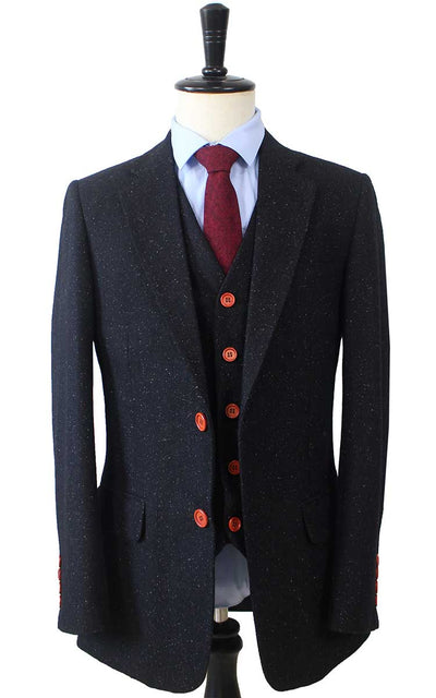 BDtailormade CHARCOAL SPECKLED DONEGAL TWEED 3 PIECE SUIT - BDtailormade TWEED SUITStweedmaker hockerty menstweedsuit