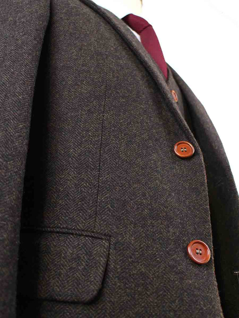BDtailormade DARK BROWN HERRINGBONE TWEED 3 PIECE SUIT - BDtailormade TWEED SUITStweedmaker hockerty menstweedsuit