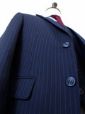 BDtailormade DARK BLUE PINSTRIPE WORSTED 3 PIECE SUIT - BDtailormade Worsted Suittweedmaker hockerty menstweedsuit