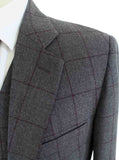 BDtailormade GREY RED WINDOWPANE WORSTED 3 PIECE SUIT - BDtailormade Worsted Suittweedmaker hockerty menstweedsuit