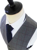 BDtailormade GREY RED WINDOWPANE WORSTED 3 PIECE SUIT - BDtailormade Worsted Suittweedmaker hockerty menstweedsuit
