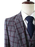 BDtailormade GREY RED WINDOWPANE PLAID TWEED 3 PIECE SUIT - BDtailormade TWEED SUITStweedmaker hockerty menstweedsuit
