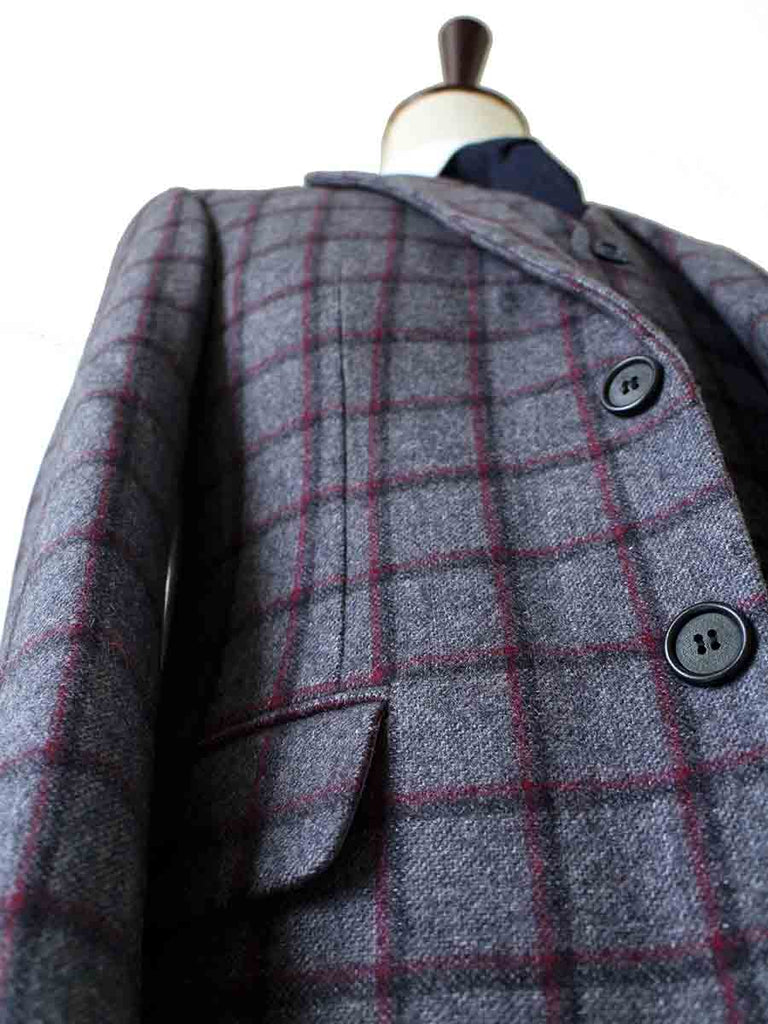 BDtailormade GREY RED WINDOWPANE PLAID TWEED 3 PIECE SUIT - BDtailormade TWEED SUITStweedmaker hockerty menstweedsuit