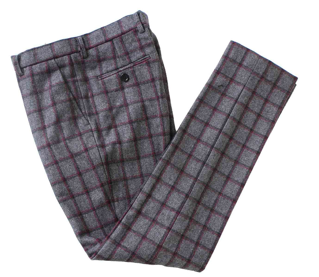BDtailormade GREY RED WINDOWPANE PLAID TWEED 2 PIECE SUIT - BDtailormade TWEED SUITStweedmaker hockerty menstweedsuit