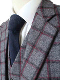 BDtailormade GREY RED WINDOWPANE PLAID TWEED 3 PIECE SUIT - BDtailormade TWEED SUITStweedmaker hockerty menstweedsuit