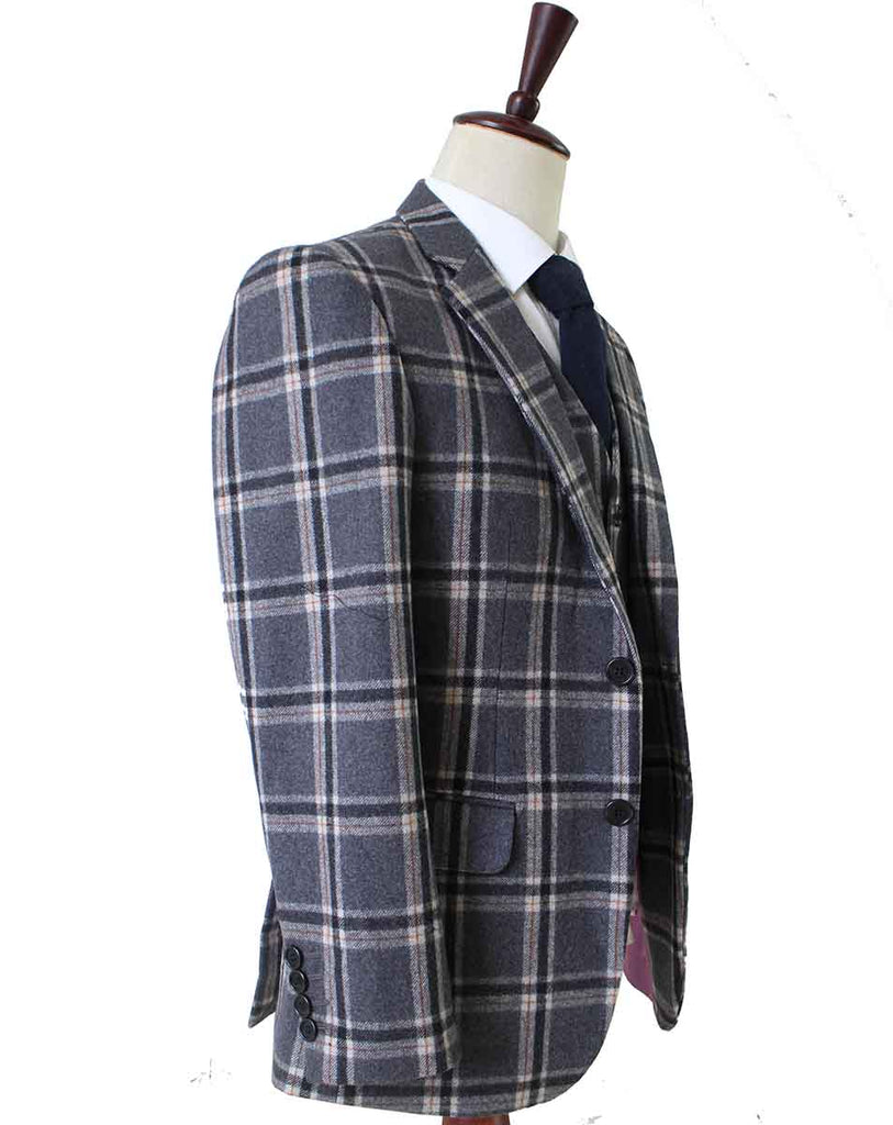 BDtailormade GREY WINDOWPANE PLAID TWEED 2 PIECE SUIT - BDtailormade TWEED SUITStweedmaker hockerty menstweedsuit