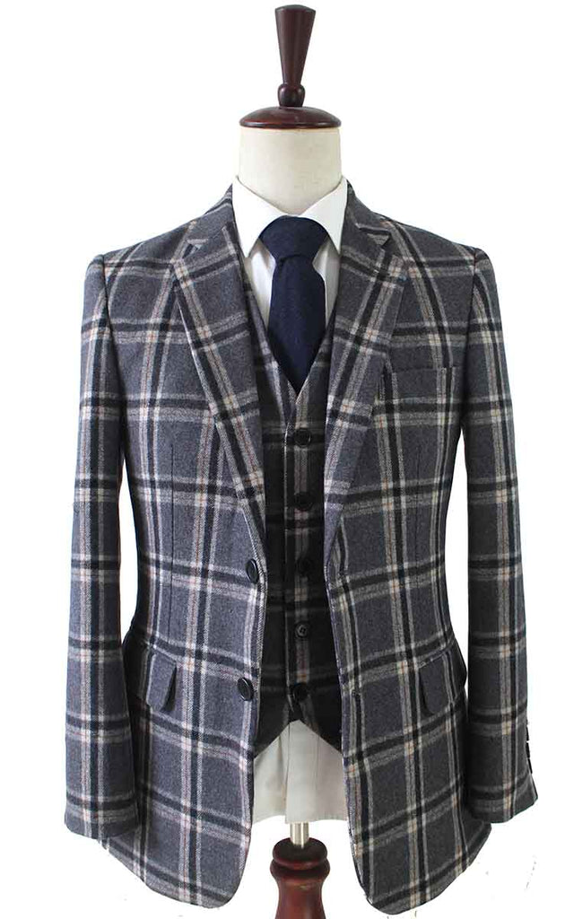 BDtailormade GREY WINDOWPANE PLAID TWEED 2 PIECE SUIT - BDtailormade TWEED SUITStweedmaker hockerty menstweedsuit