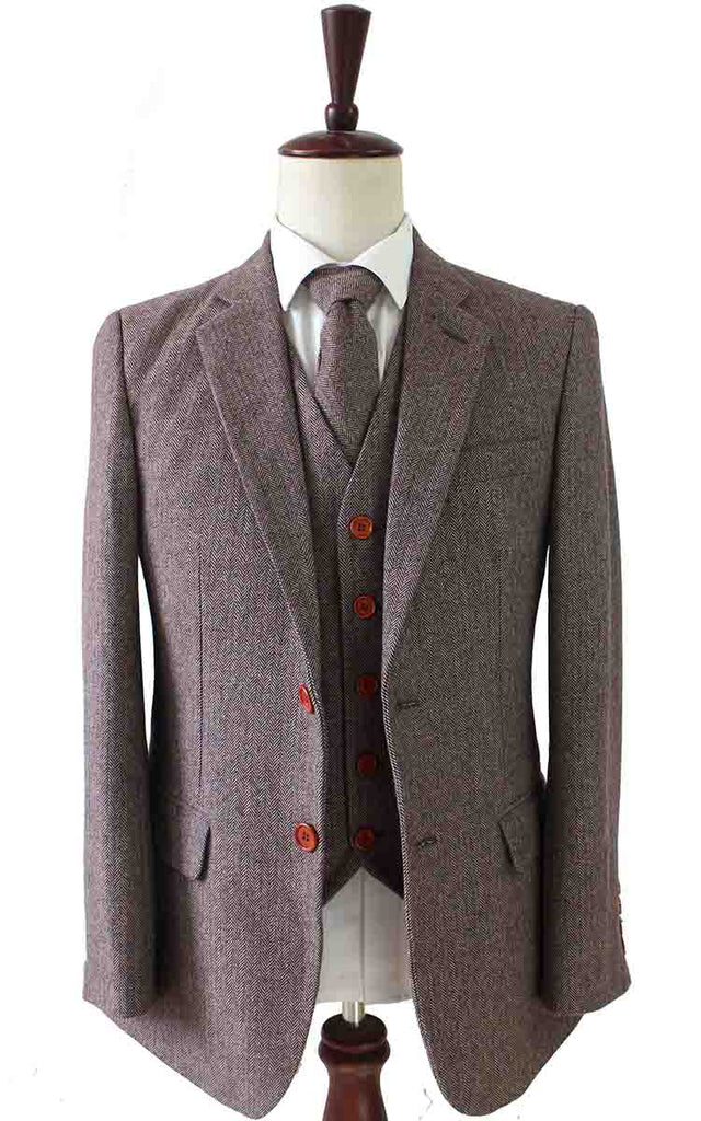 BDtailormade LIGHT BROWN HERRINGBONE TWEED 3 PIECE SUIT - BDtailormade TWEED SUITStweedmaker hockerty menstweedsuit