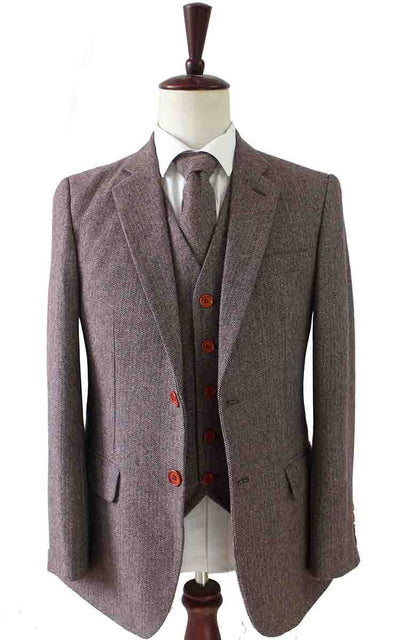 BDtailormade LIGHT BROWN HERRINGBONE TWEED 3 PIECE SUIT - BDtailormade TWEED SUITStweedmaker hockerty menstweedsuit