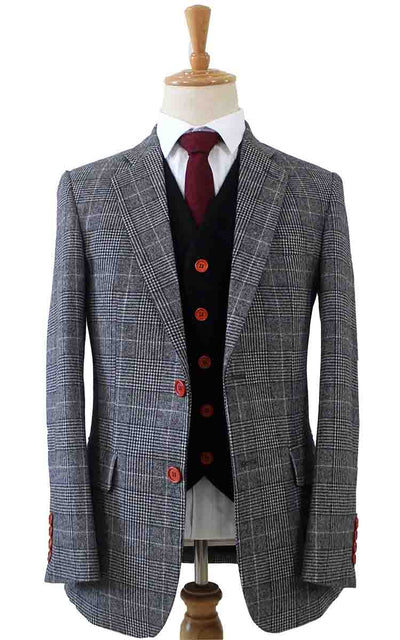 BDtailormade LIGHT GREY HOUNDSTOOTH PLAID TWEED 3 PIECE SUIT - BDtailormade TWEED SUITStweedmaker hockerty menstweedsuit