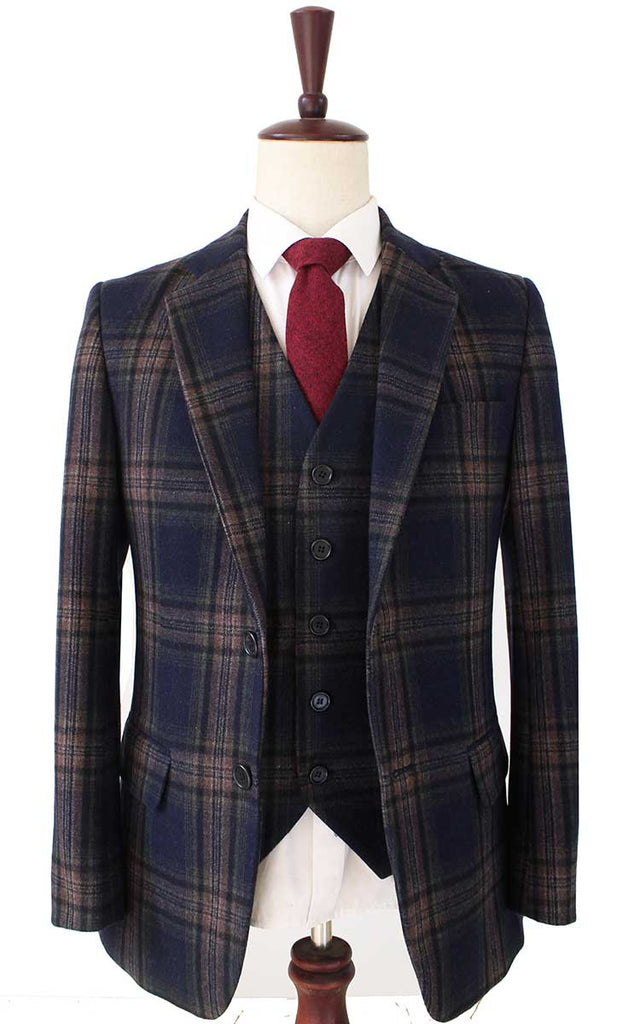 BDtailormade MIDNIGHT BLUE PLAID TWEED 3 PIECE SUIT - BDtailormade TWEED SUITStweedmaker hockerty menstweedsuit