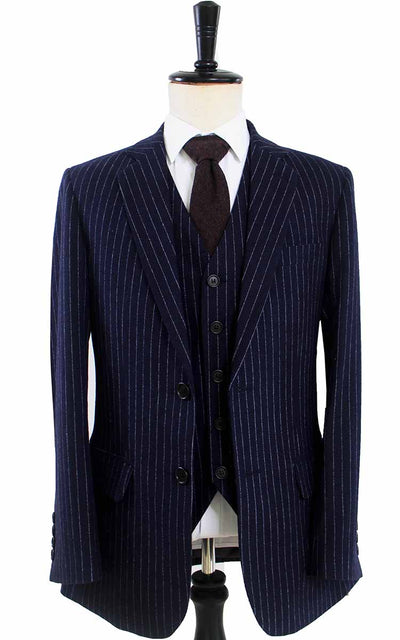 BDtailormade NAVY PINSTRIPE TWEED 3 PIECE SUIT - BDtailormade TWEED SUITStweedmaker hockerty menstweedsuit