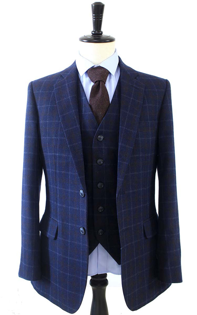 BDtailormade NAVY OVERCHECK TWILL TWEED 3 PIECE SUIT - BDtailormade TWEED SUITStweedmaker hockerty menstweedsuit